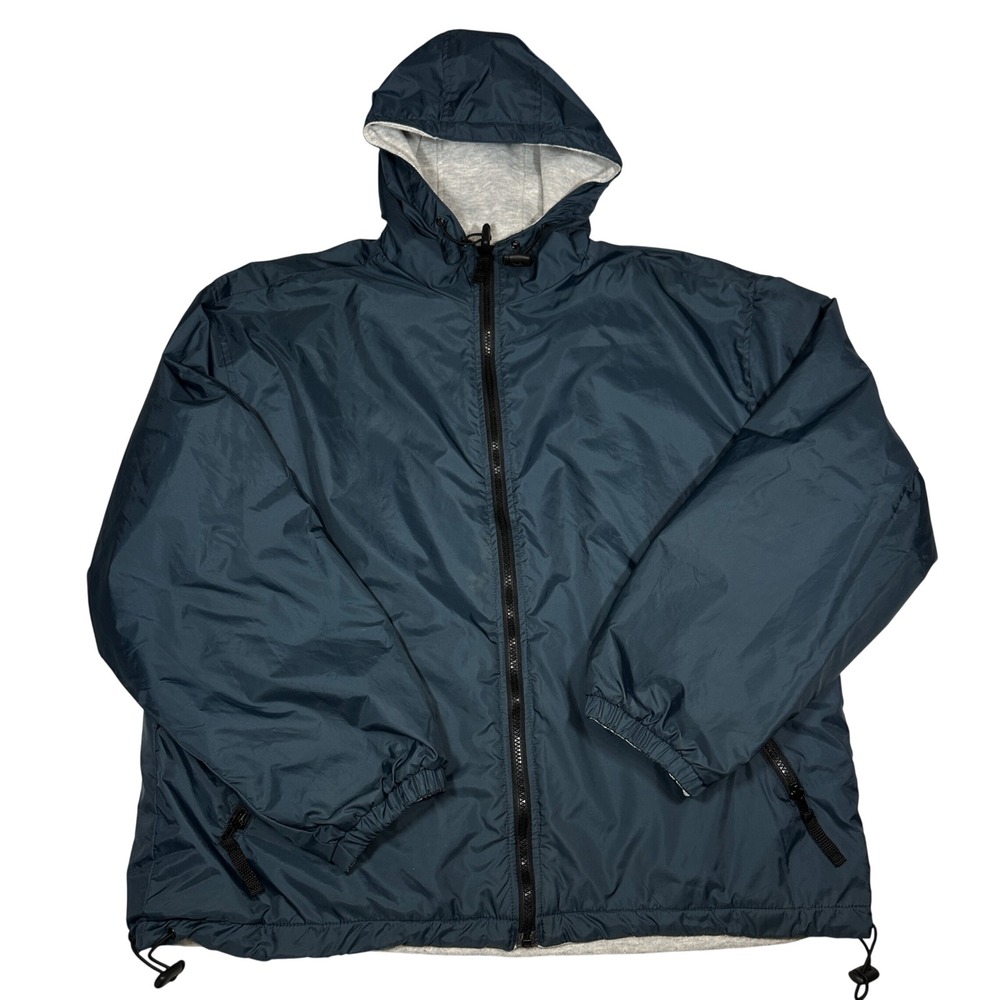 Yukon Trail Reversible Hooded Jacket Navy Blue Nylon Gray Jersey Mens‎ Large L/G